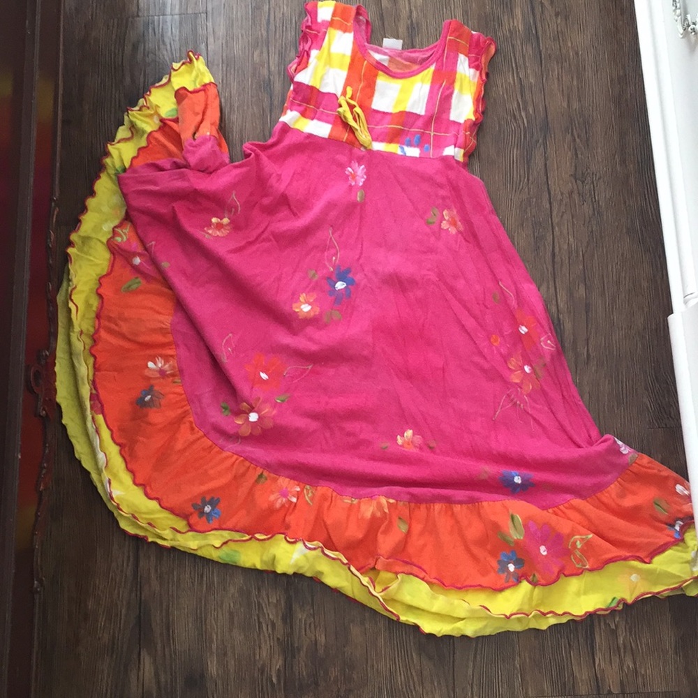 pink, yellow, orange flower kids dress